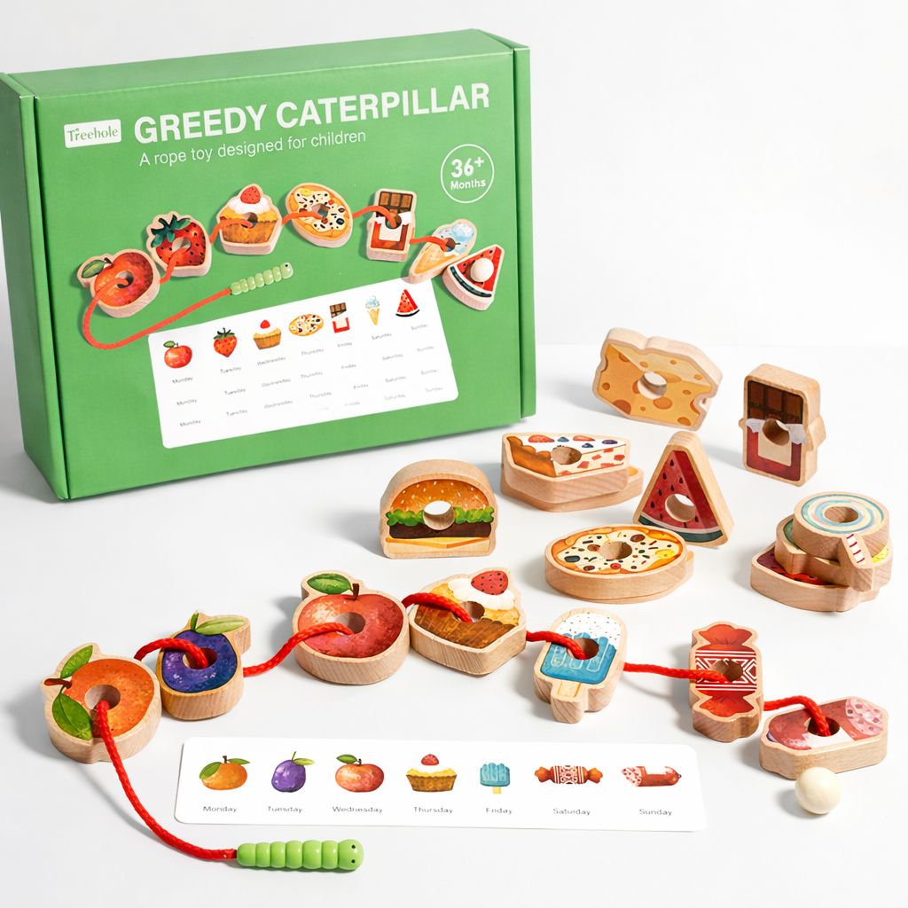 Minio Greedy Caterpillar – Fädel- & Reihenfolgespiel Playbox
